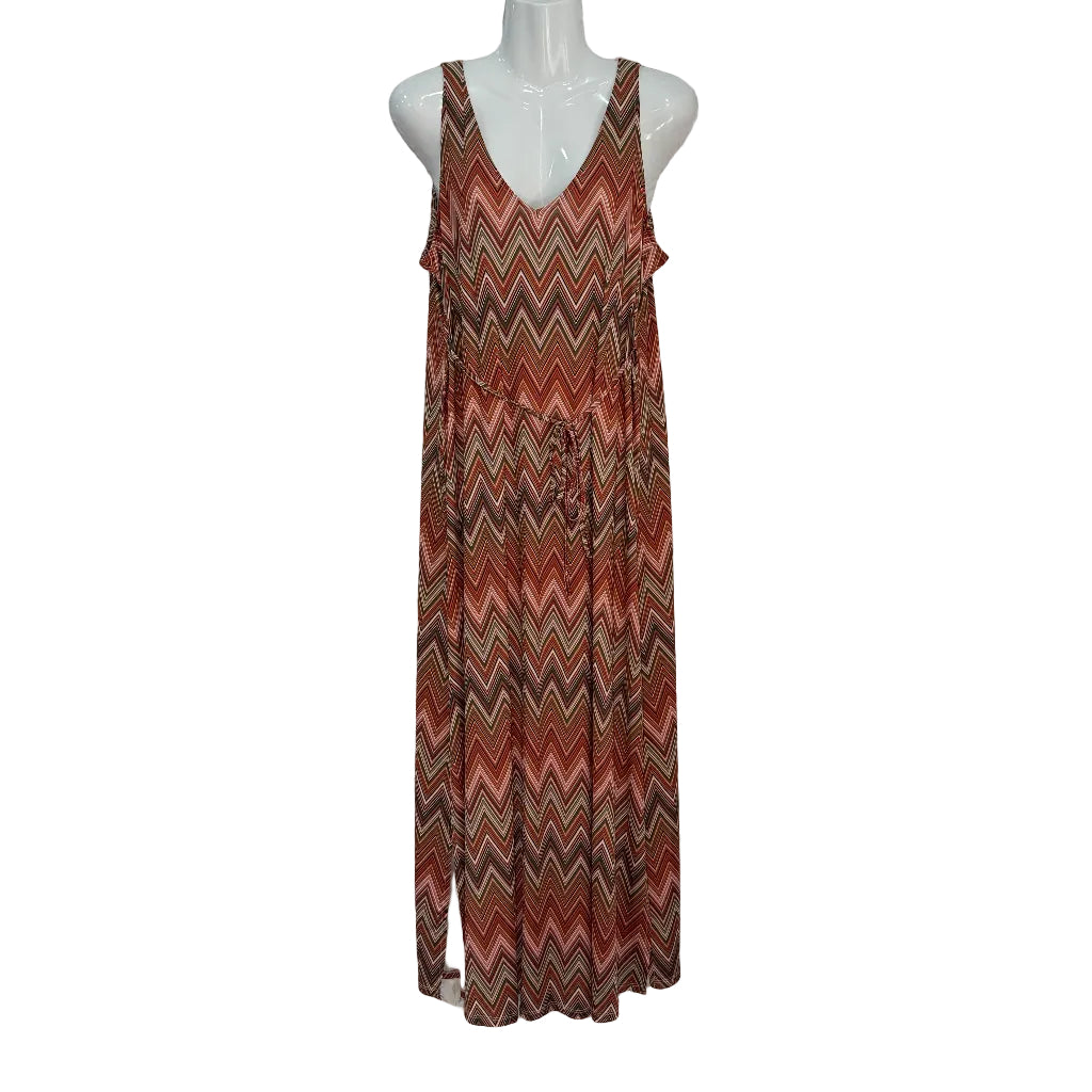 Vestido Largo Nova Estampado Chevron Escote V Cordón Cintura