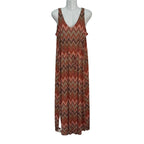 Vestido Largo Nova Estampado Chevron Escote V Cordón Cintura