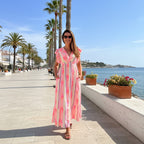 Vestido largo Siempre alegre maxi estampado ikat rayas con volantes y espalda abierta
