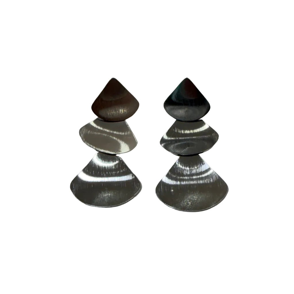 Pendientes Nuria Triple Abanico Metal Plateado Angara Moda