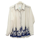 Camisa Cedro algodón bordado palmeras artesanal pespuntes decorativos tropical
