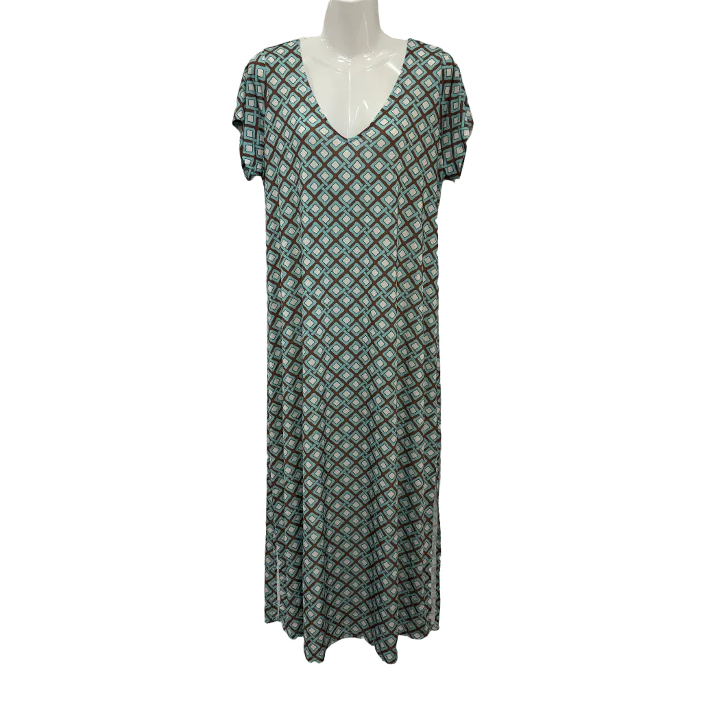 Vestido Largo Lola – Maxi Estampado Geométrico con Manga Corta