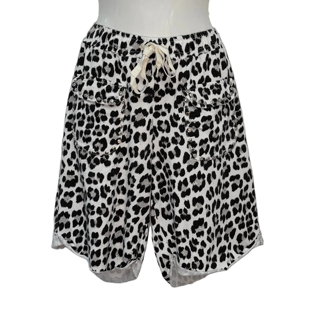 Bermuda Lacandona animal print leopardo cintura elástica tachuelas