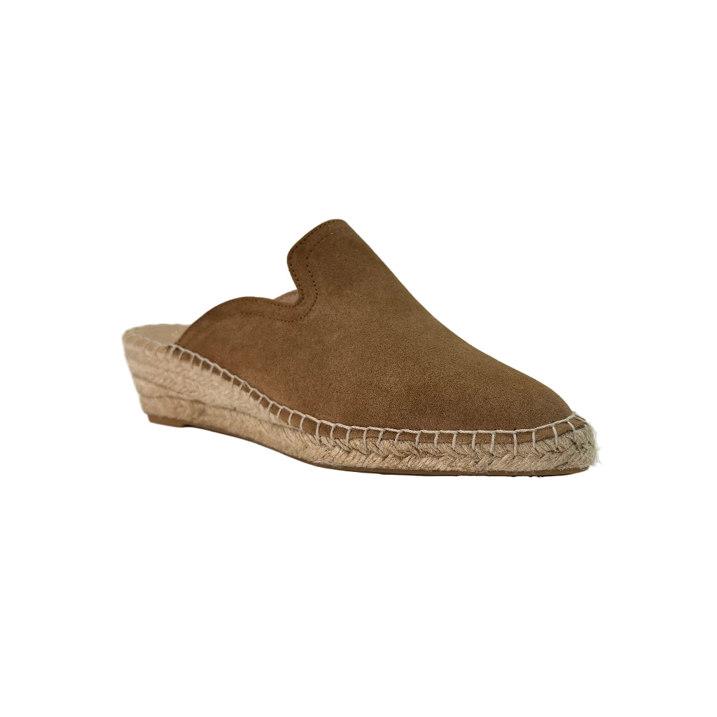 Zueco serraje ante camel cuña esparto mule mujer Angara Moda