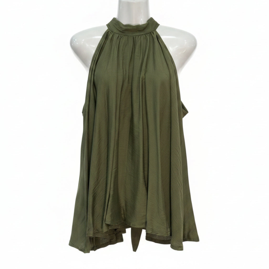 Camiseta Plenitud Halter con Cuello Fruncido y Vuelo Amplio