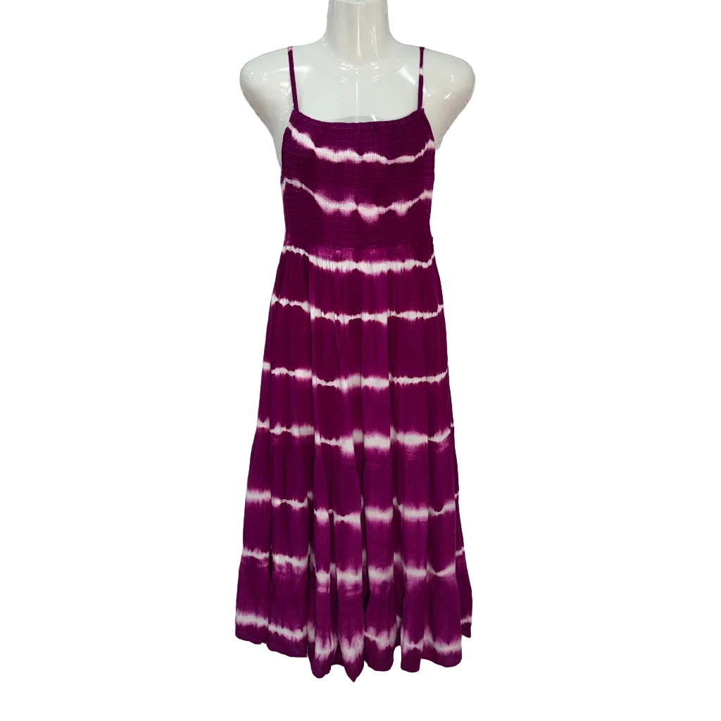 Vestido midi Gardenia tirantes finos tie-dye rayas por niveles