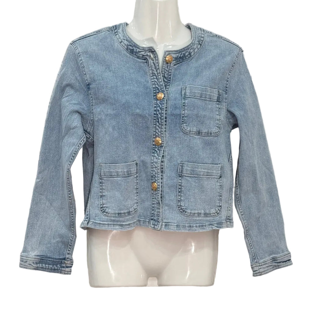 Chaqueta Vaquera Ember con Botones Dorados y Bolsillos Parche