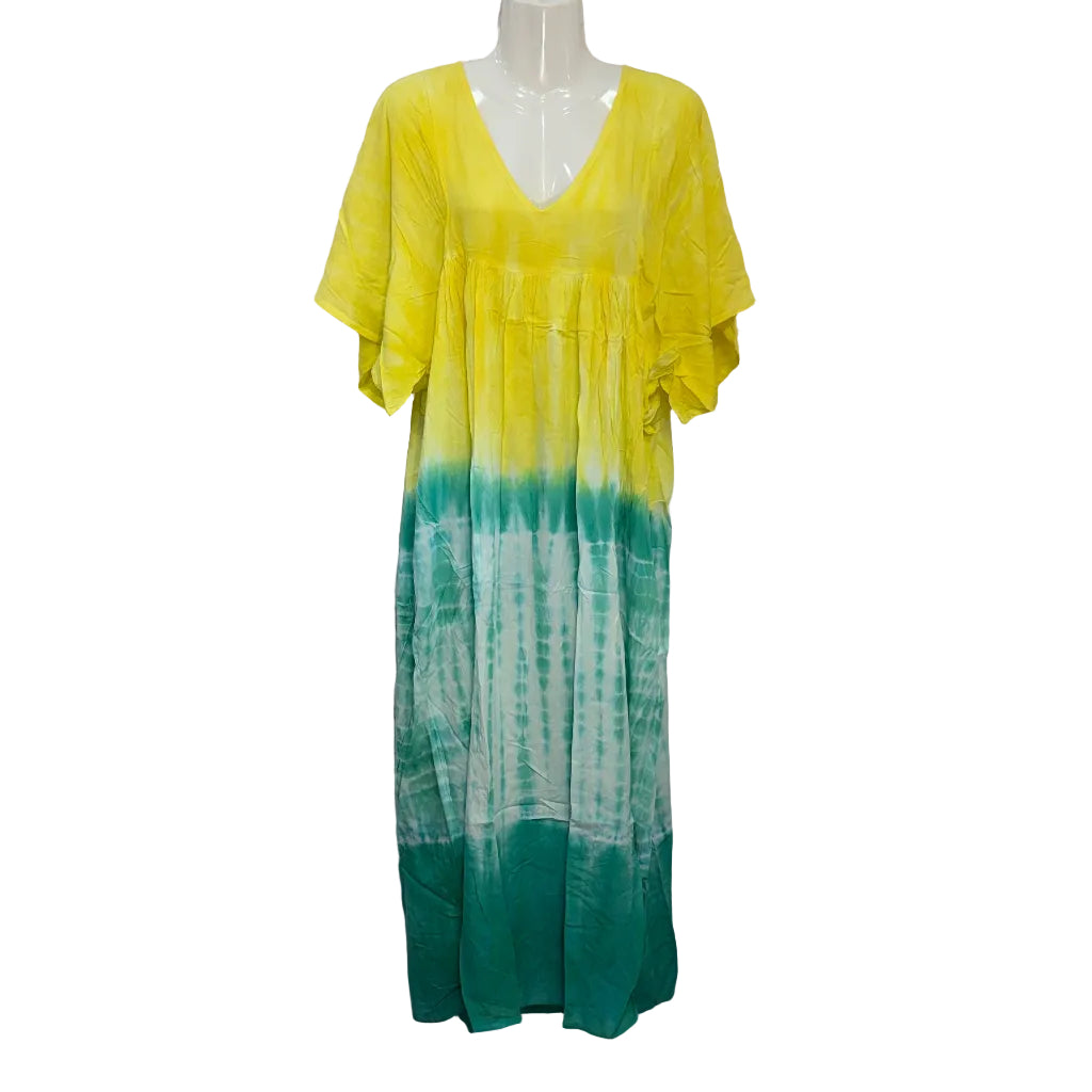 Vestido Largo Punta Umbría – Vestido Maxi Tie-Dye Amarillo y Turquesa