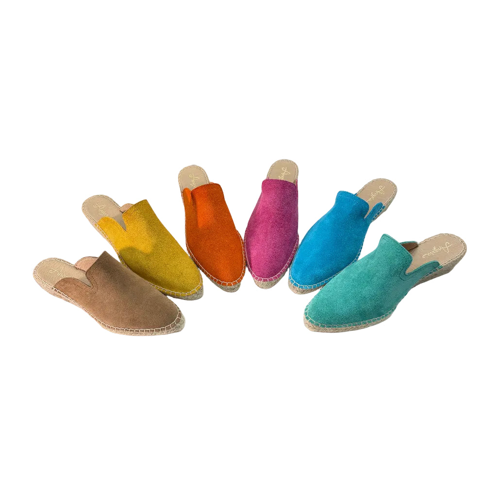 Zueco serraje ante muchos colores cuña esparto mule mujer Angara Moda
