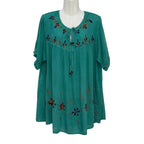 Blusa Playa Pantin - Boho Bordada Manga 3/4 Tejido Crinkle Mujer