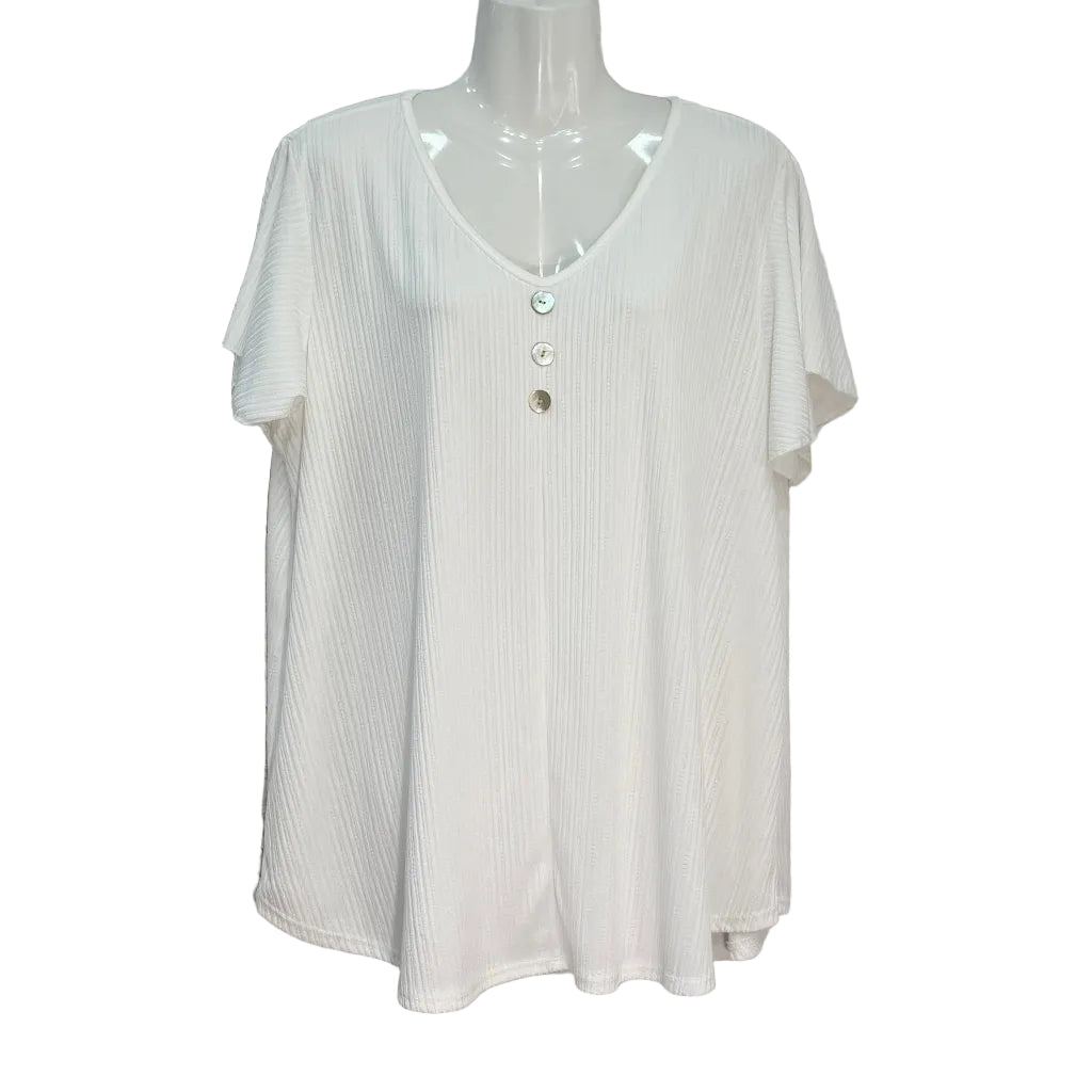 Camiseta Priscila Textura Arrugada Cuello V con Botones Nácar