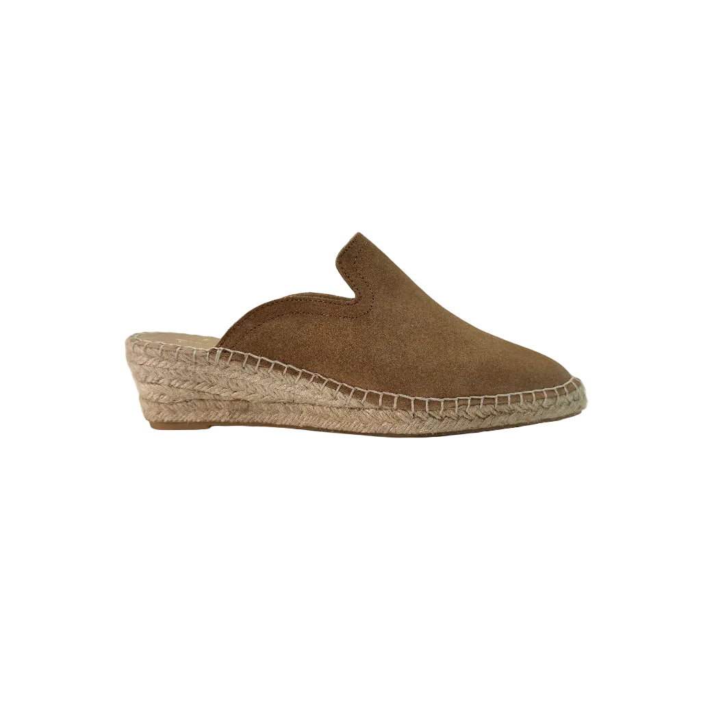 Zueco serraje ante camel cuña esparto mule mujer Angara Moda