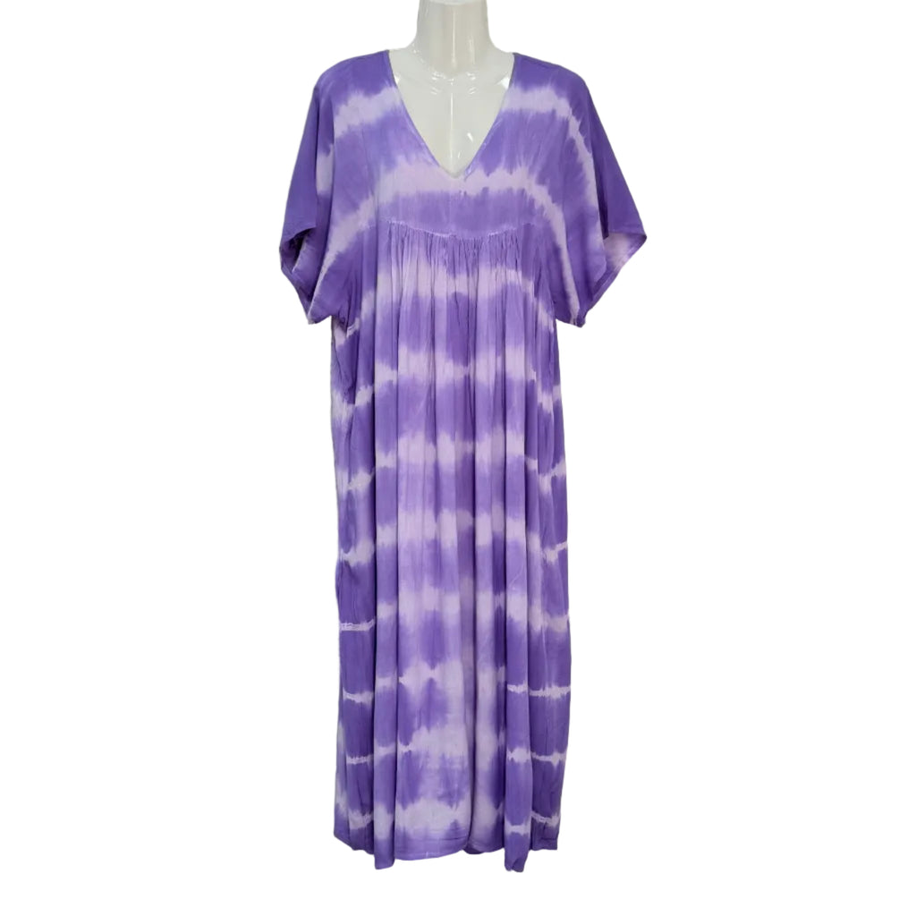 Vestido Largo Playa Samil - Tie-Dye Escote V Manga Murciélago