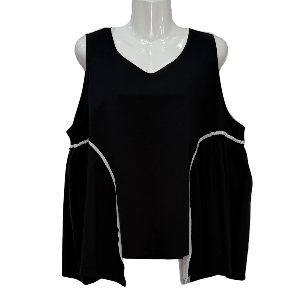 Top Carolina sin mangas con volantes laterales fruncidos y ribete blanco