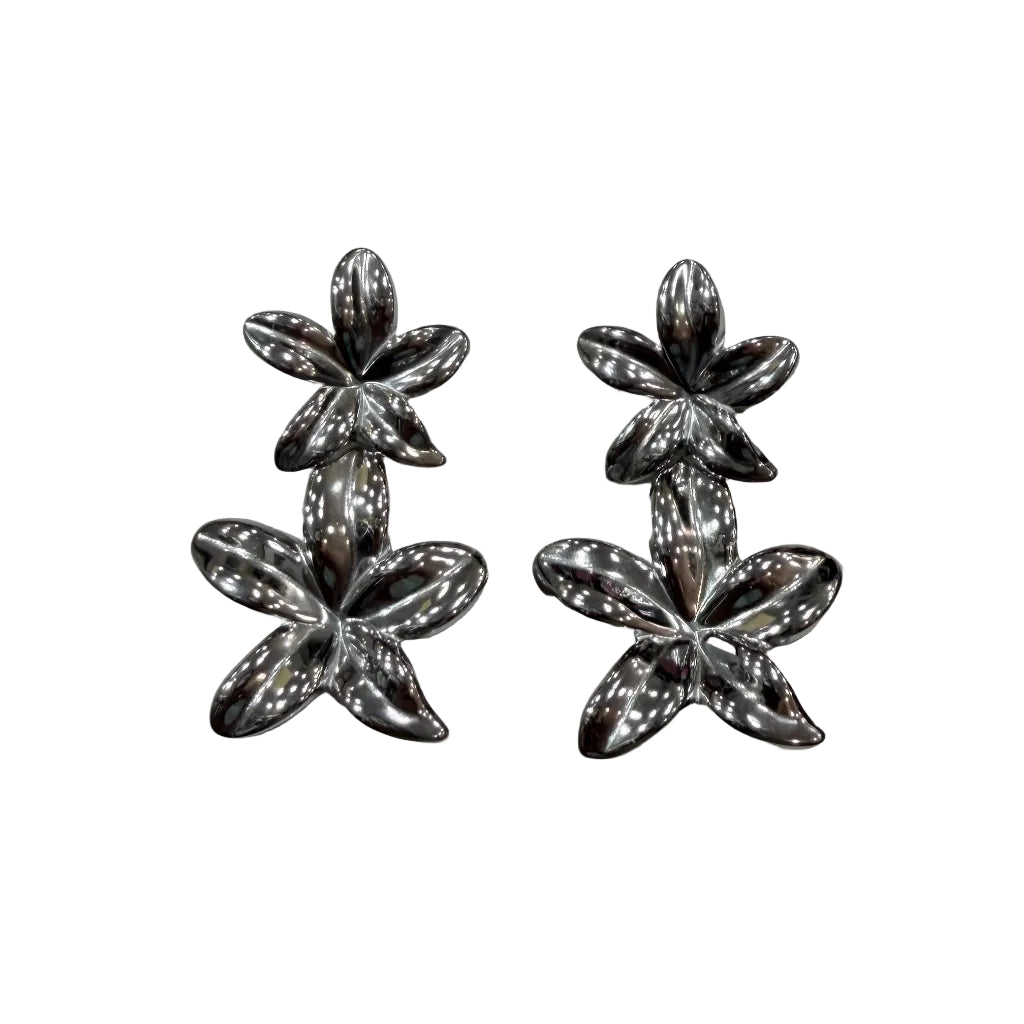Pendientes Nenúfar Doble Flor Metal Acabado Espejo Oversize