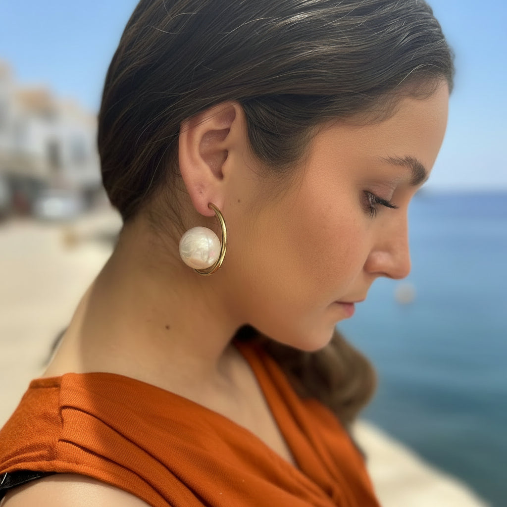 Pendientes irune blanco sobre modelo