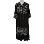 Vestido largo Topacio bordado botánico manga 3/4 con volante bajo