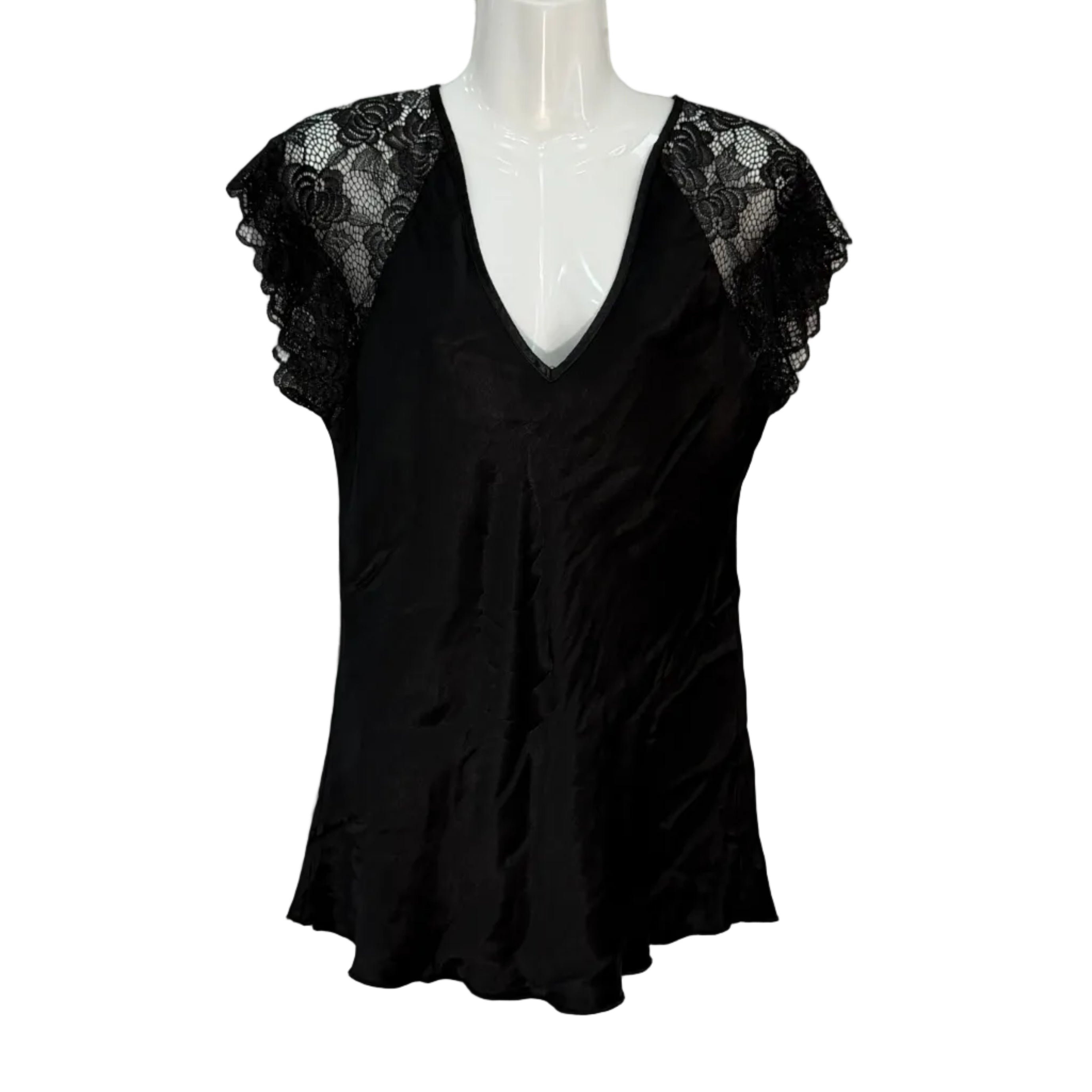 Camiseta Lencera Thalia de Raso con Encaje y Escote en Pico