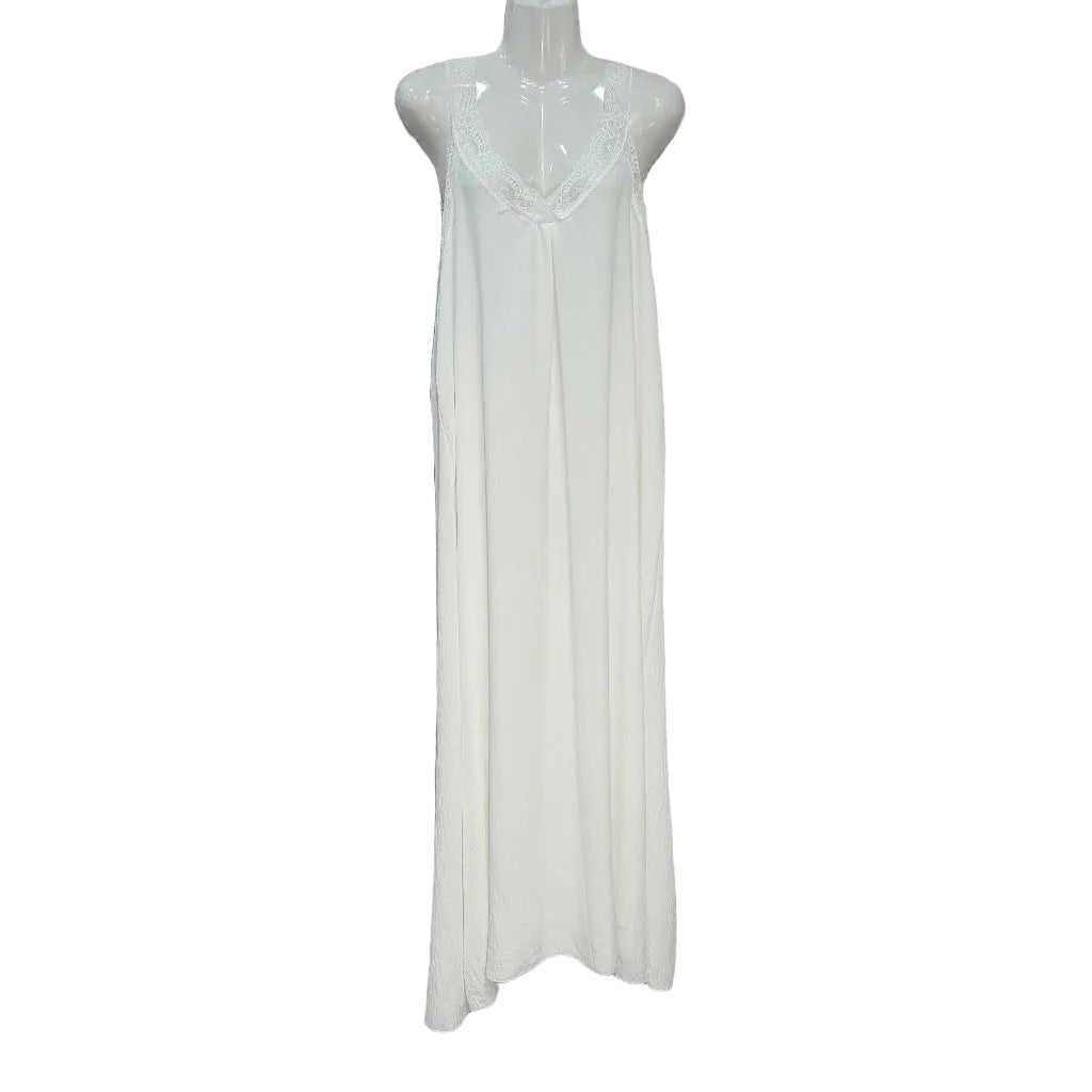Vestido Lencero Straciatella - Vestido maxi de tirantes con encaje en escote V