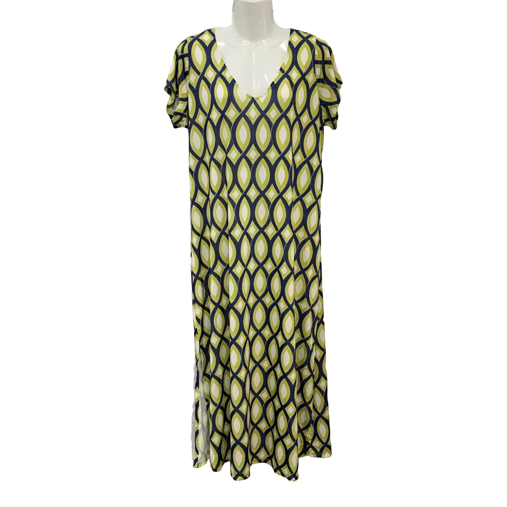 Vestido Largo Adela – Maxi Estampado Ogee con Manga Corta y Volante