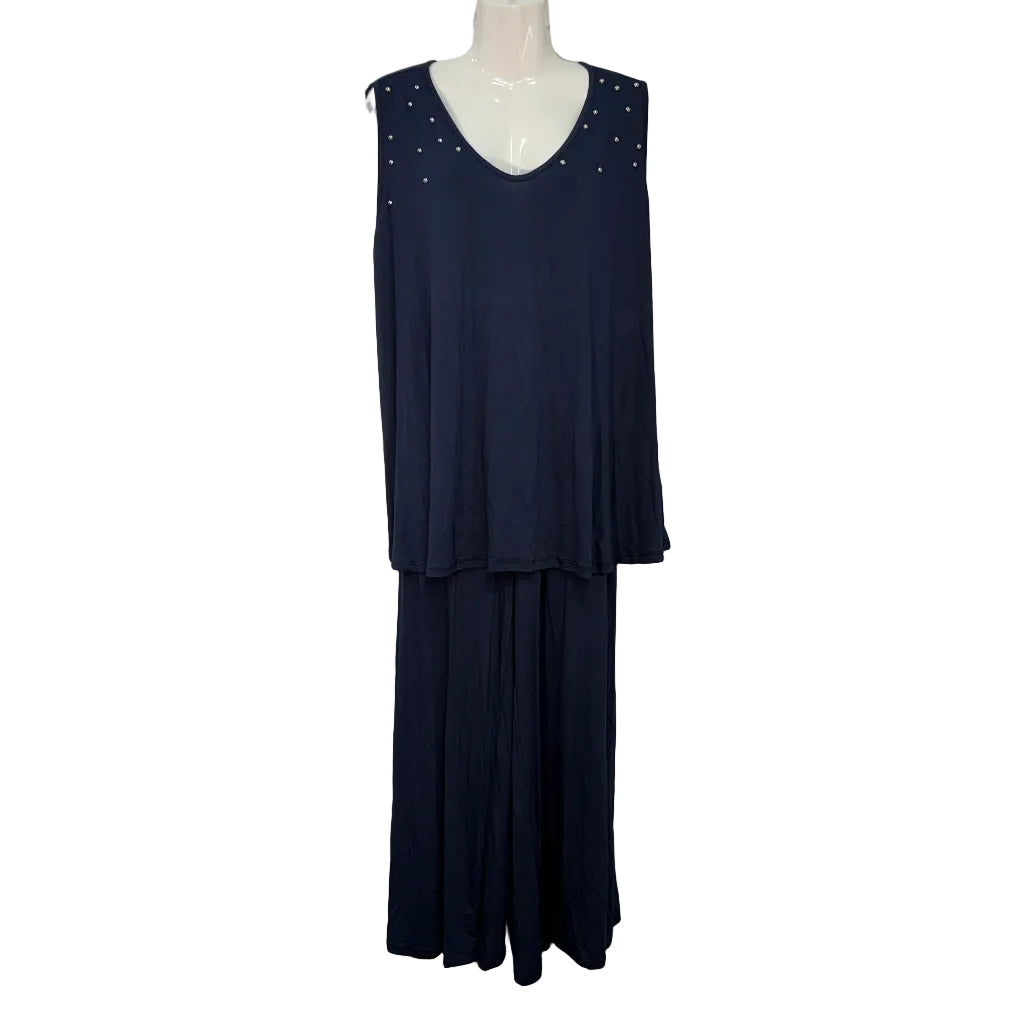 Conjunto Diana - Top con Pedrería y Pantalón Palazzo de Punto