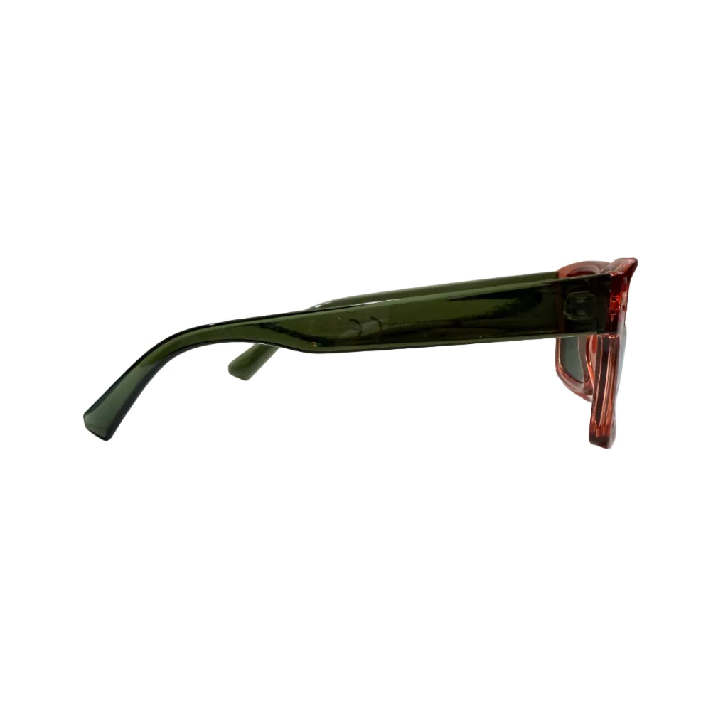 Gafas de Sol Rectangulares Montura Rosa Transparente y Patillas Verde Oliva VE02