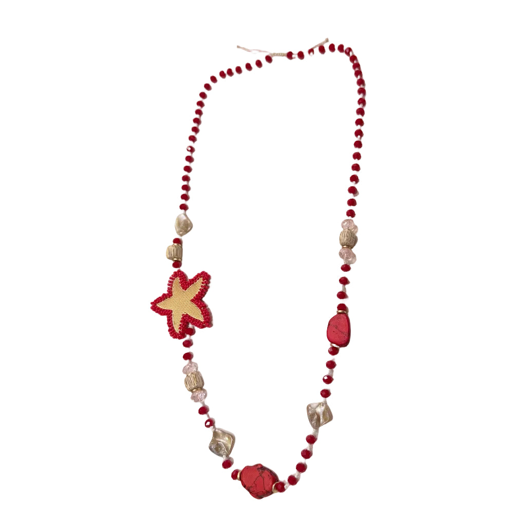 Collar Selena Largo Cristales Estrella de Mar Bordada Artesanal
