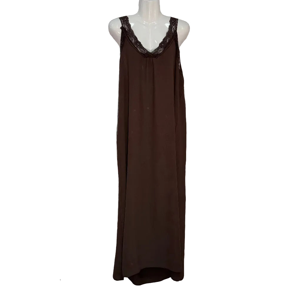 Vestido Lencero Straciatella - Vestido maxi de tirantes con encaje en escote V