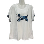 Camiseta Amorcito oversize aplique denim patchwork manga corta encaje
