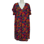 Vestido Midi Estampado Floral Milflores con Escote en V y Manga Corta