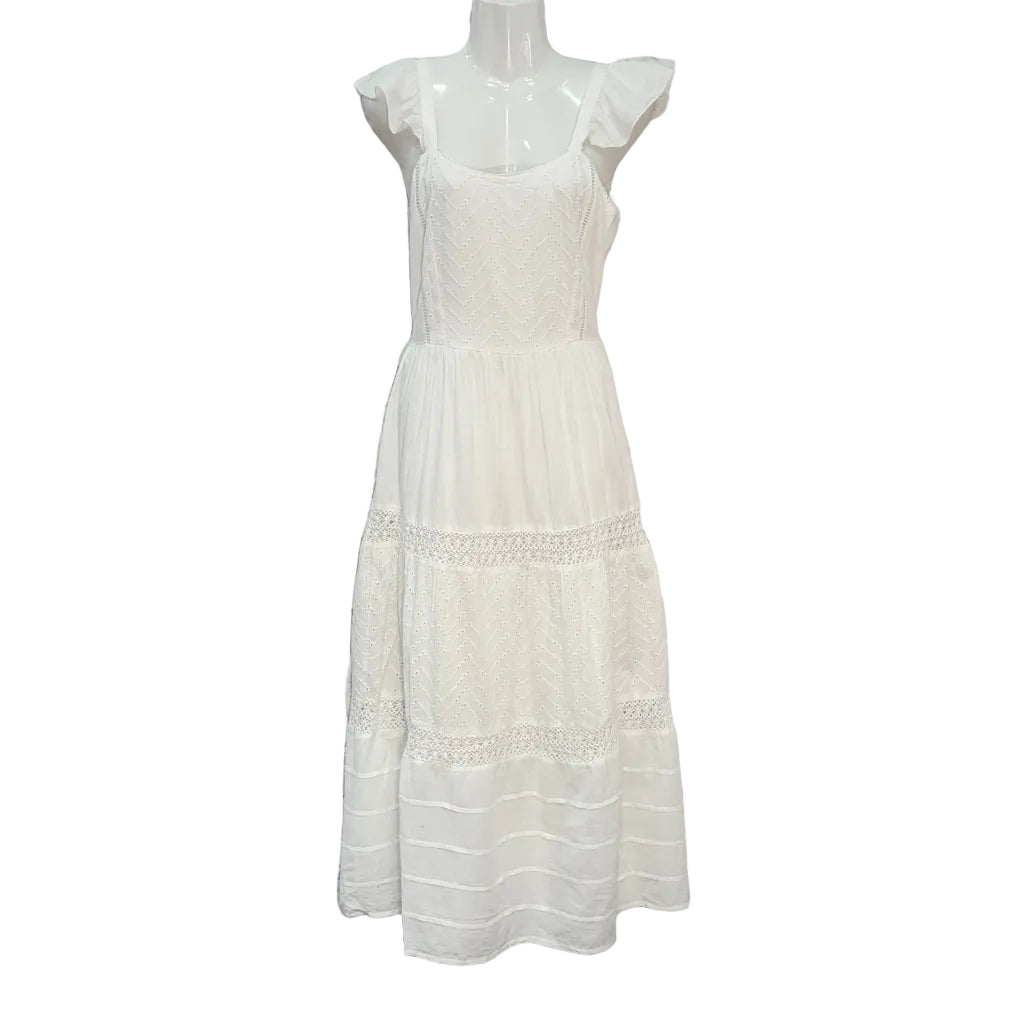 Vestido Largo Lanzarote Blanco Encaje Bordado Tirantes Volante Mujer