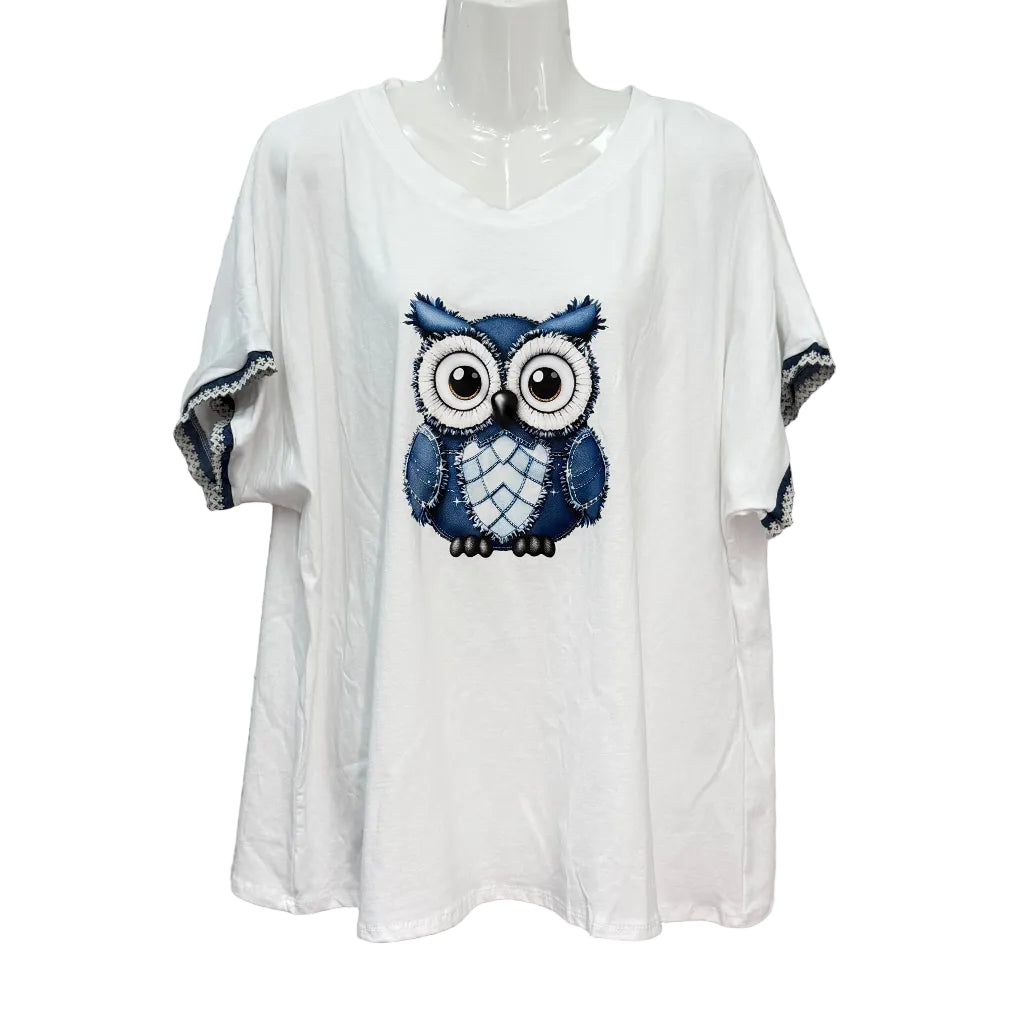 Camiseta Amorcito oversize aplique denim patchwork manga corta encaje