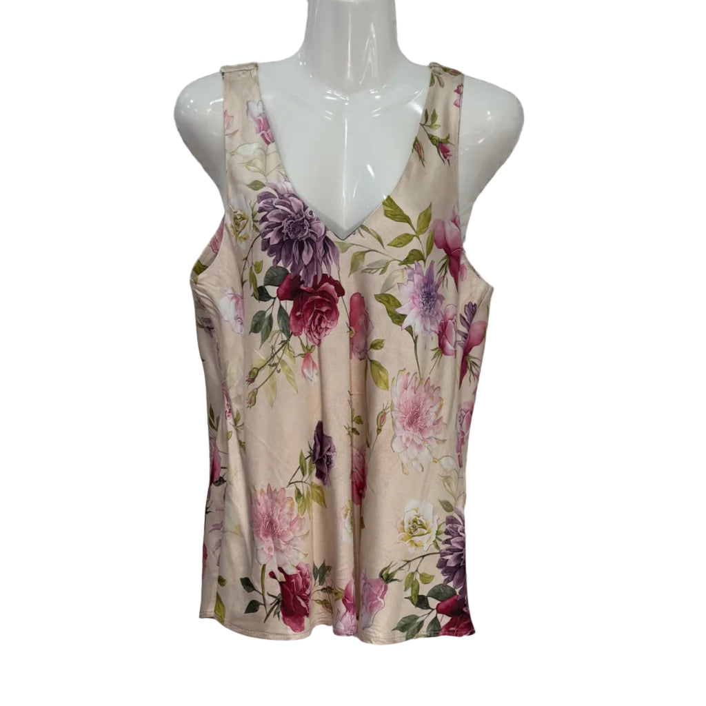 Top Rosaleda sin mangas con escote en V y estampado floral fluido