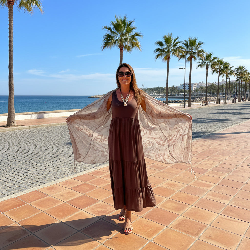 Kimono largo semitransparente con estampado botánico Tempestad