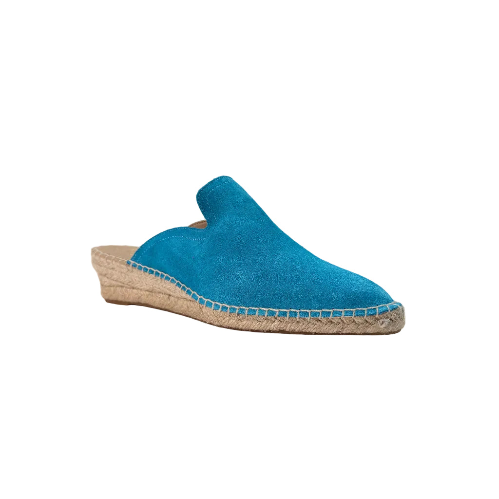 Zueco serraje ante azul cielo cuña esparto mule mujer Angara Moda