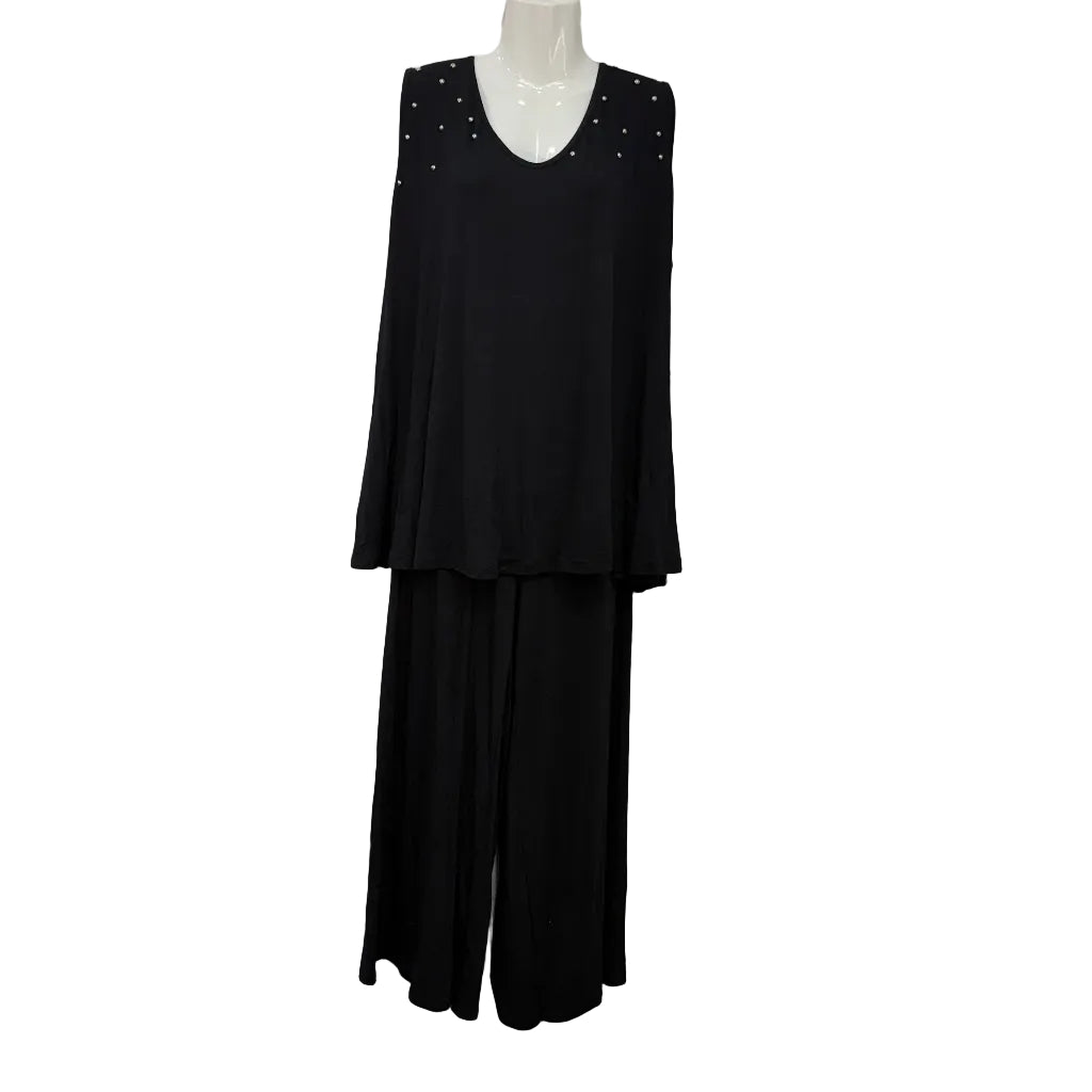 Conjunto Diana - Top con Pedrería y Pantalón Palazzo de Punto