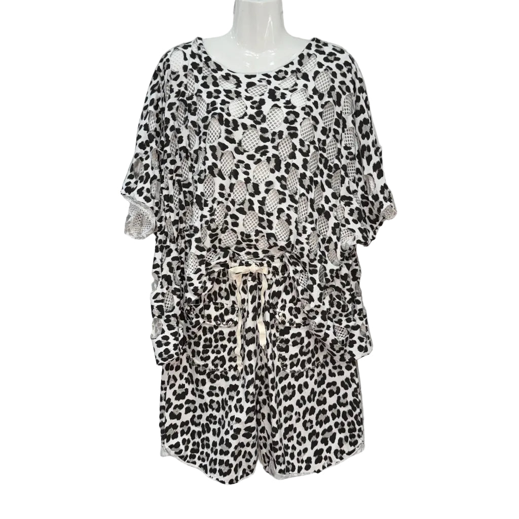 Bermuda Lacandona animal print leopardo cintura elástica tachuelas