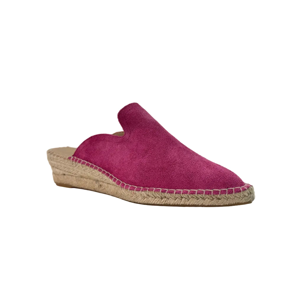 Zueco serraje ante fucsia cuña esparto mule mujer Angara Moda