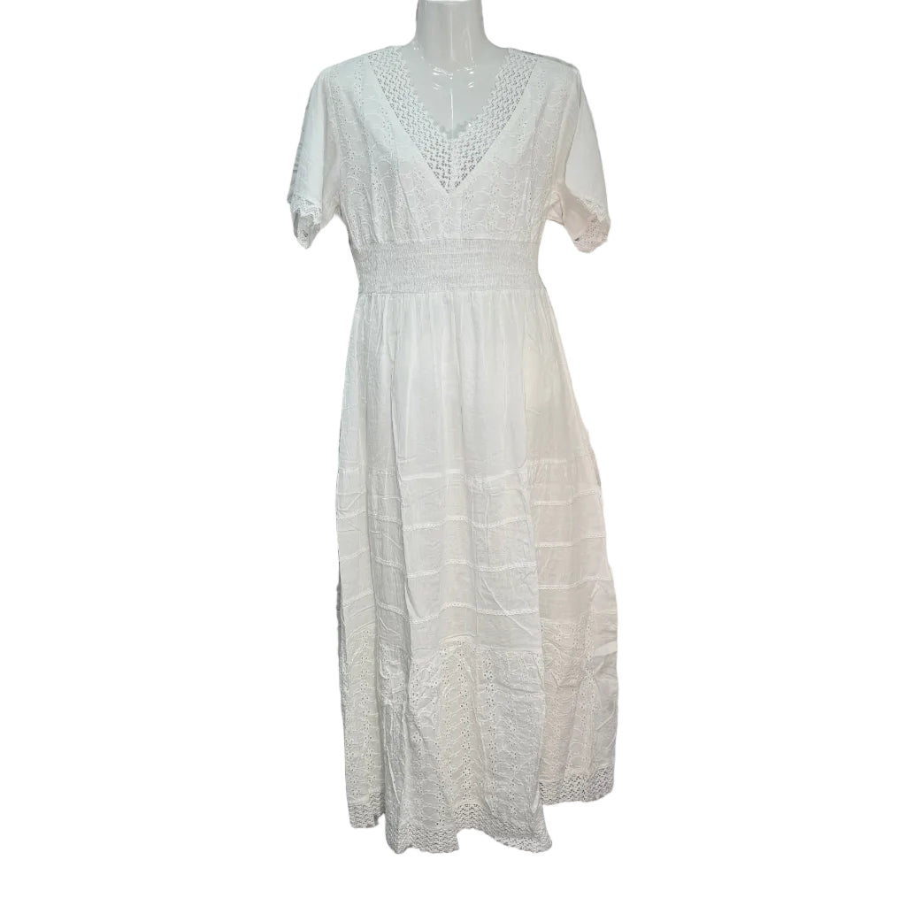 Vestido Largo Menorca – Vestido Maxi de Algodón con Bordado y Crochet