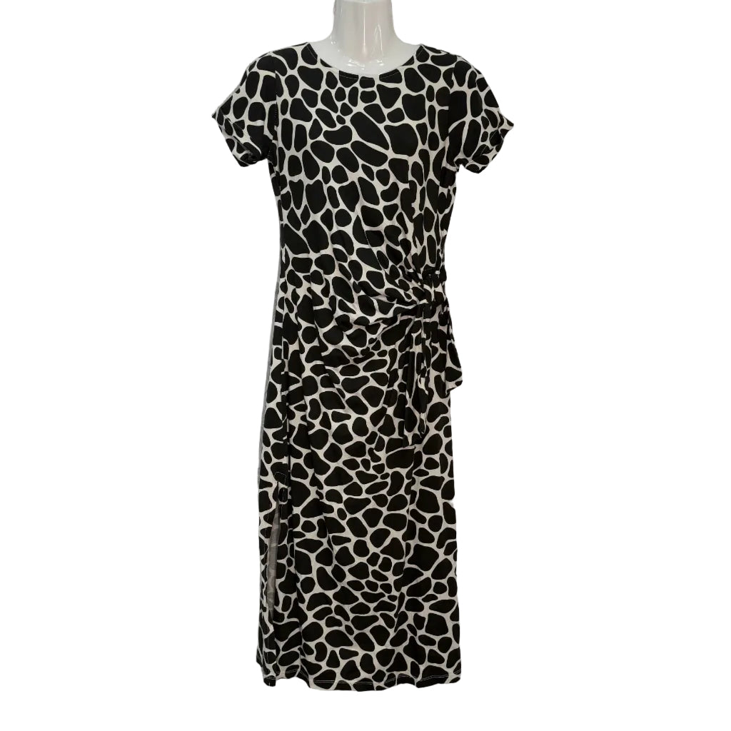 Vestido Largo Carmela Estampado Animal Print Jirafa con Nudo Lateral