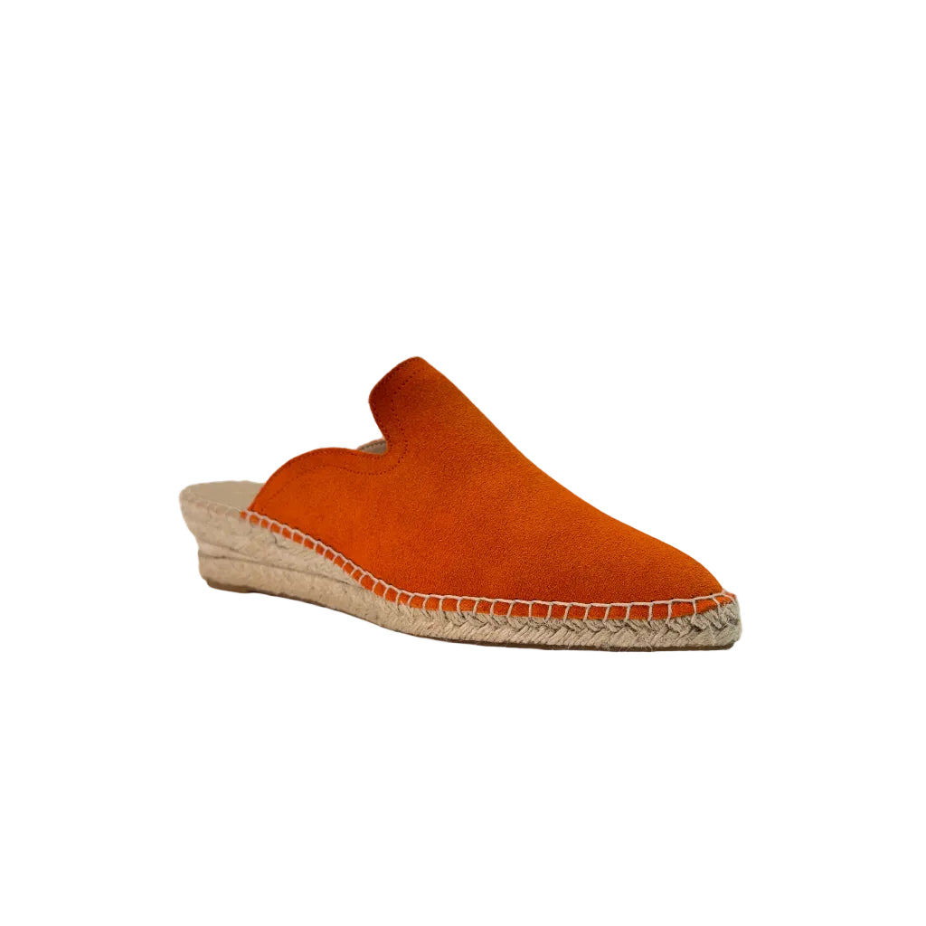 Zueco serraje ante naranja cuña esparto mule mujer Angara Moda