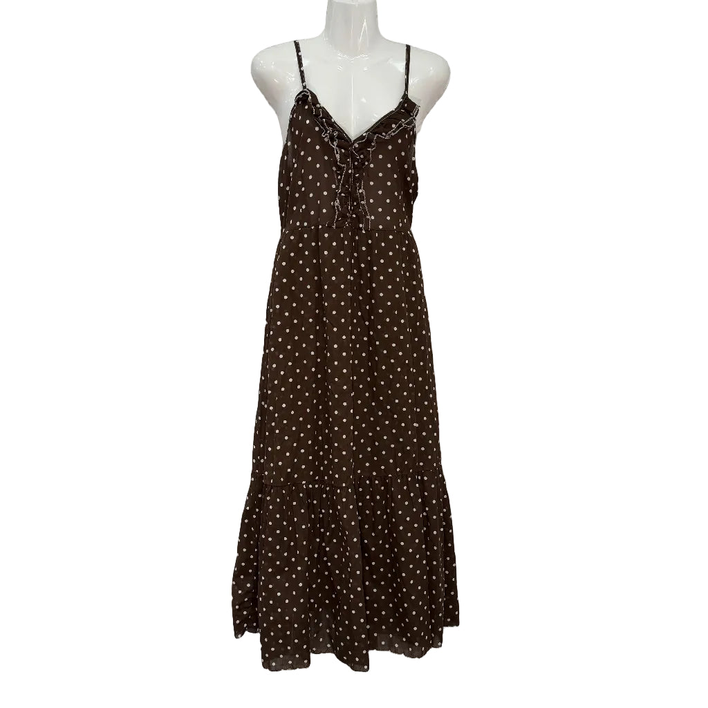 Vestido lucero maxi de lunares con escote en V, volante y lazada