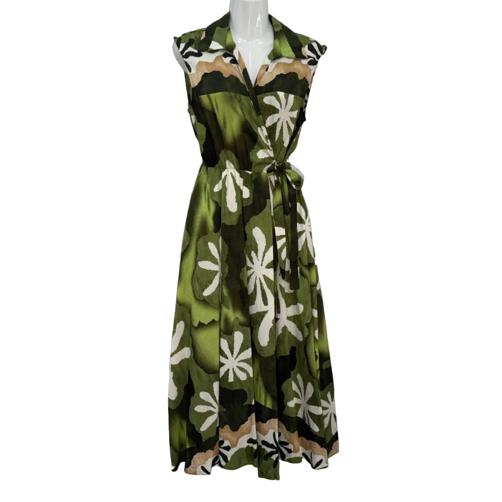 Vestido largo aralia estampado floral abstracto sin mangas