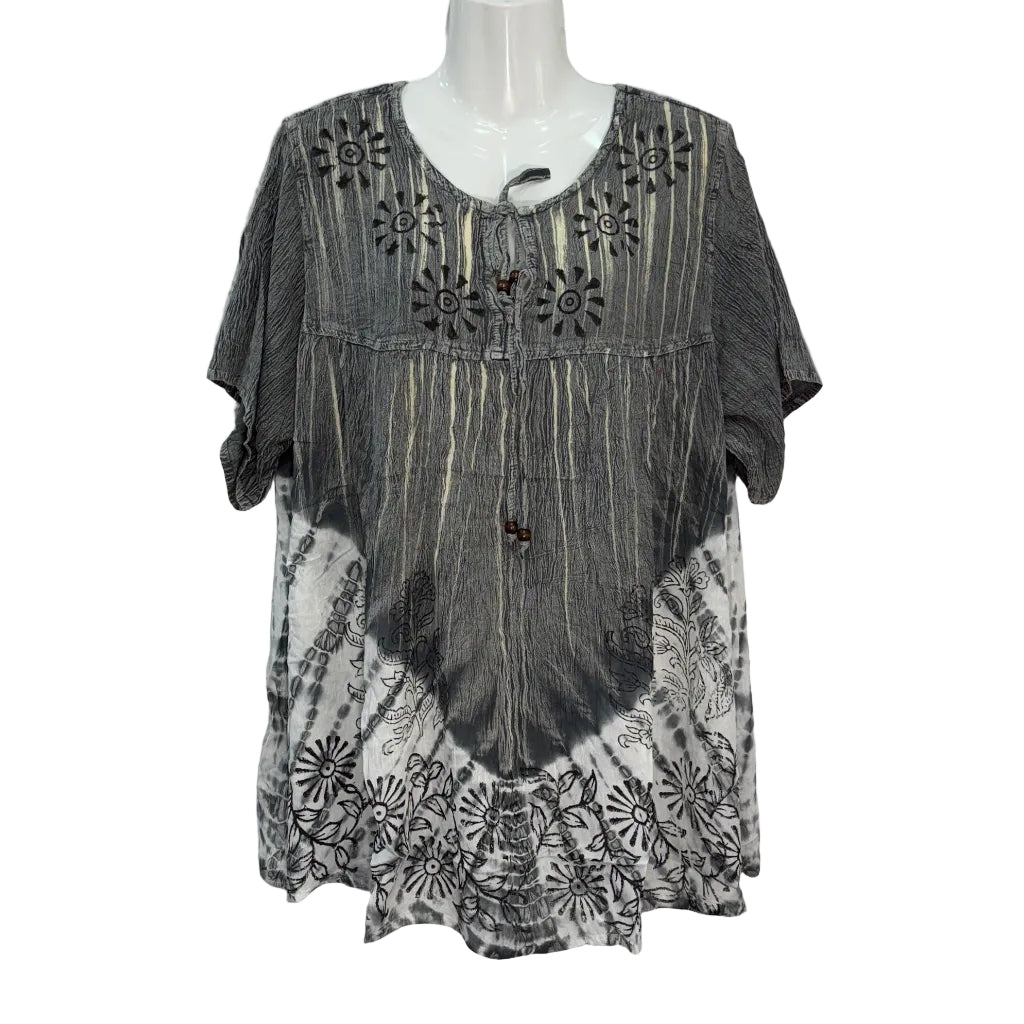 Blusón Playa Doniños Boho Bordado Tie-Dye Manga Corta Mujer