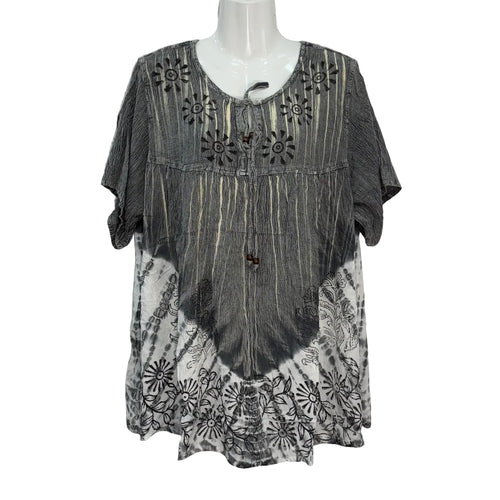 Blusón Playa Doniños Boho Bordado Tie-Dye Manga Corta Mujer