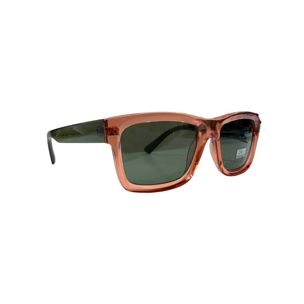 Gafas de Sol Rectangulares Montura Rosa Transparente y Patillas Verde Oliva VE02