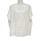 Camiseta marieta encaje floral bordado manga murciélago hombros calados mujer