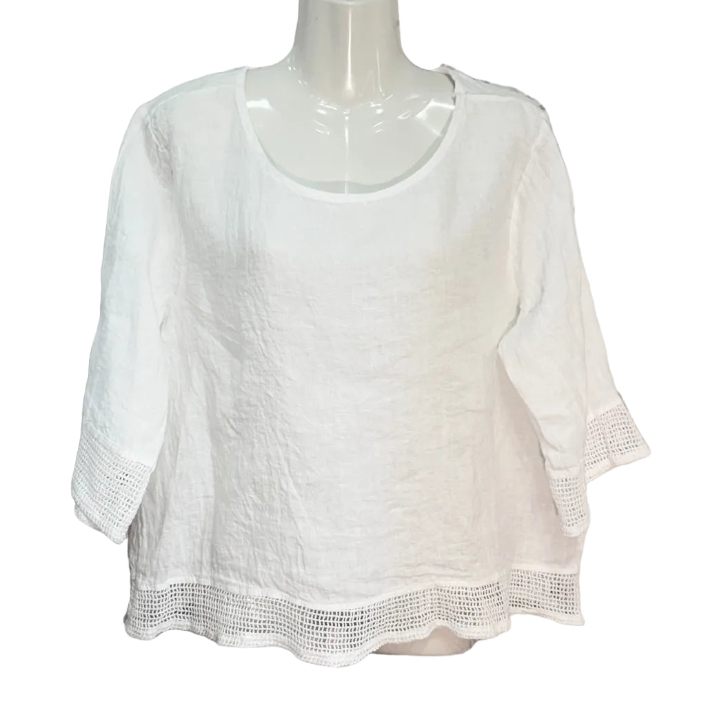 Camiseta Felisa – Blusa de Lino con Detalle de Crochet