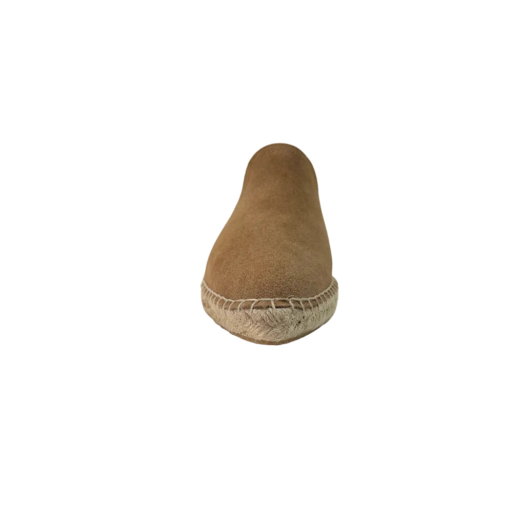 Zueco serraje ante camel cuña esparto mule mujer Angara Moda