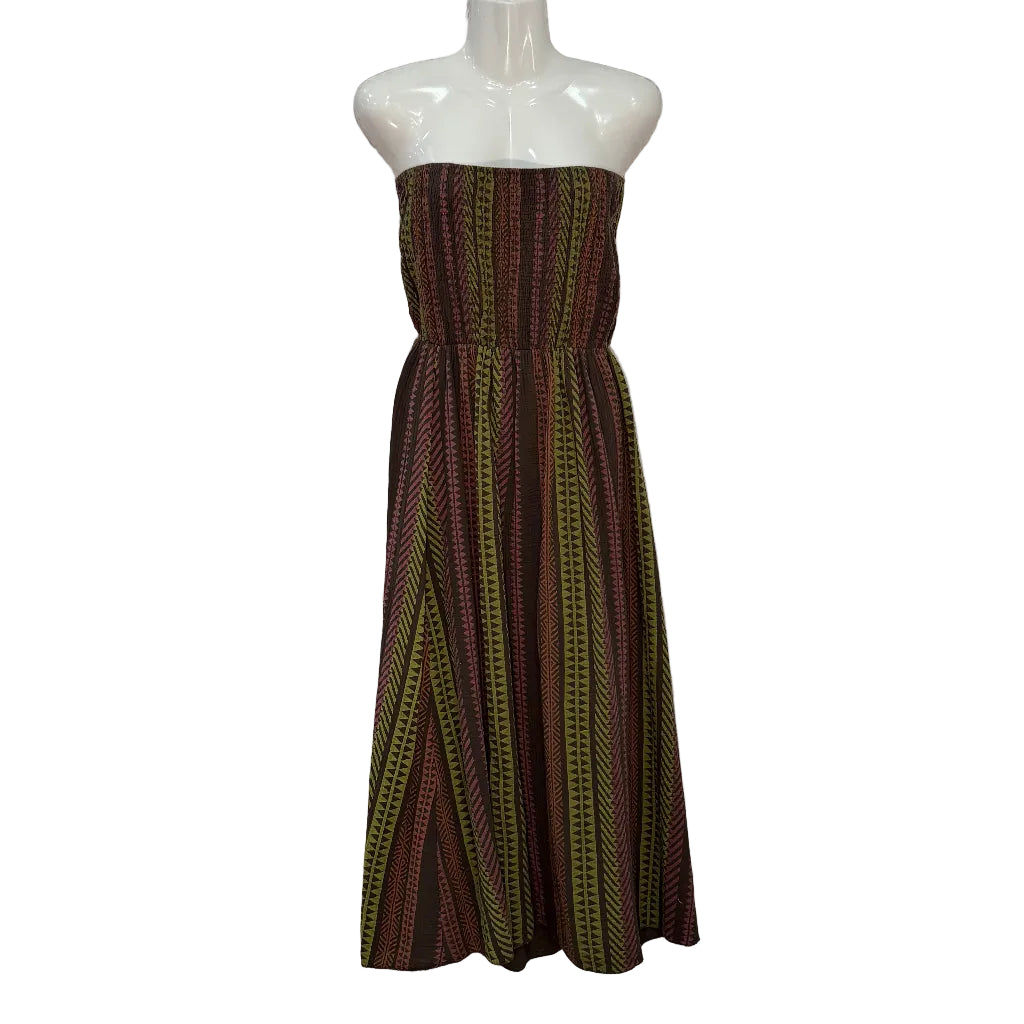 Vestido Largo Olivia Strapless Estampado Étnico